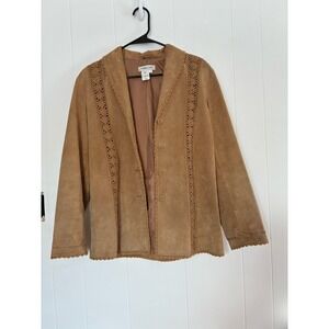 VTG Coldwater Creek Tan Suede Crochet Lace Jacket - Boho Western Chic S